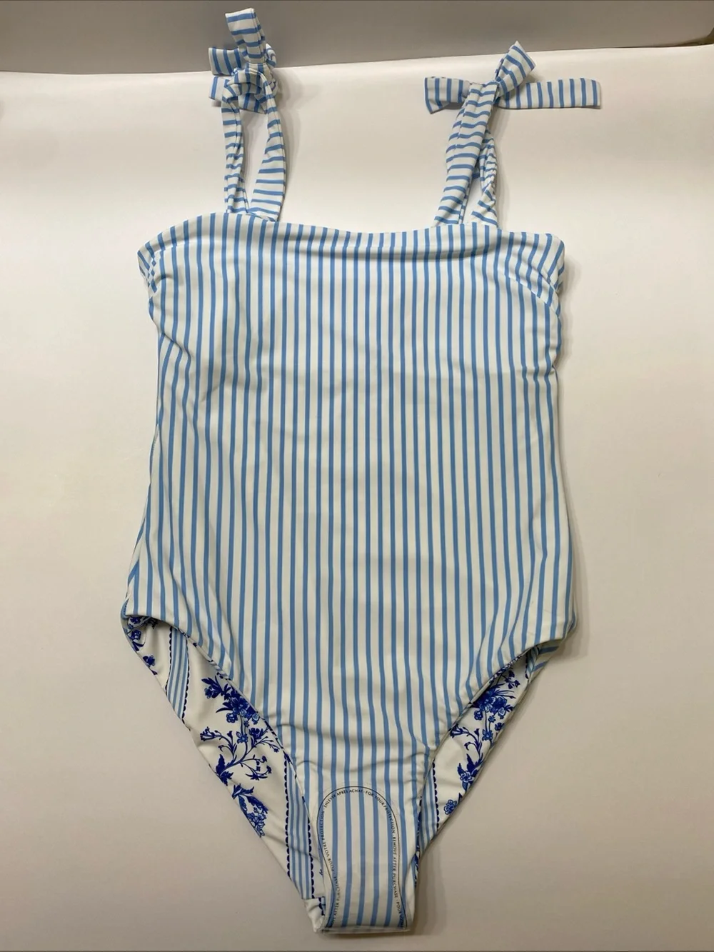Reversible Blue & White Floral Stripe Kids Reversible One-Piece Swimsuit
